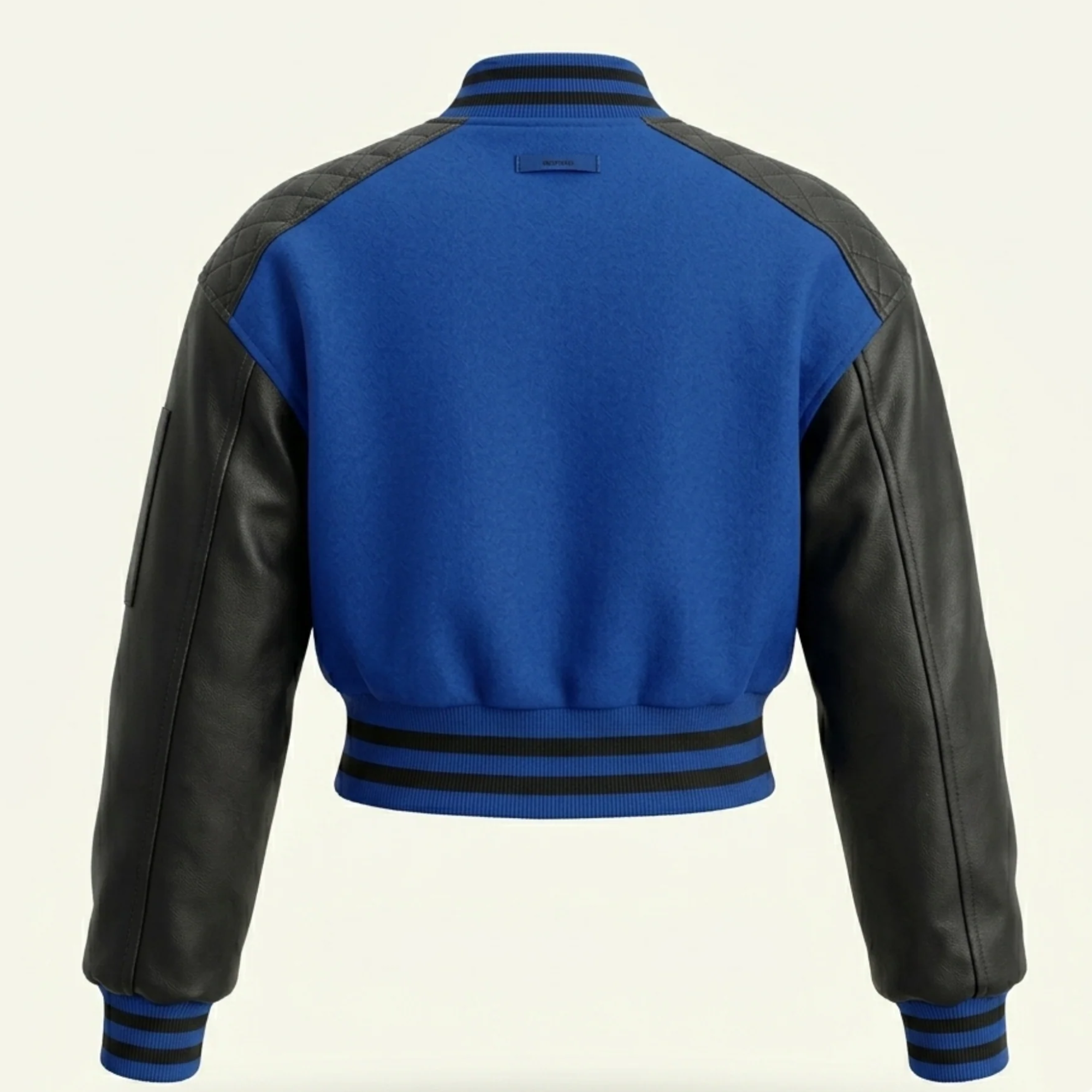 Women's cropped blue varsity bomber jacket – RXD Leather