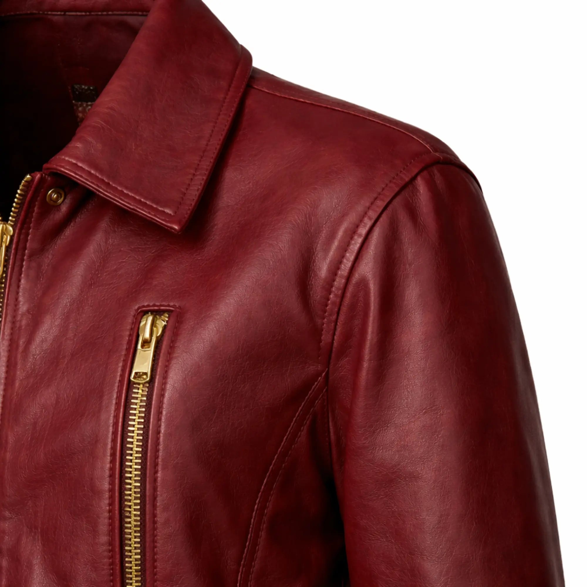 Women's bordeaux cropped leather jacket detail – RXD Leather