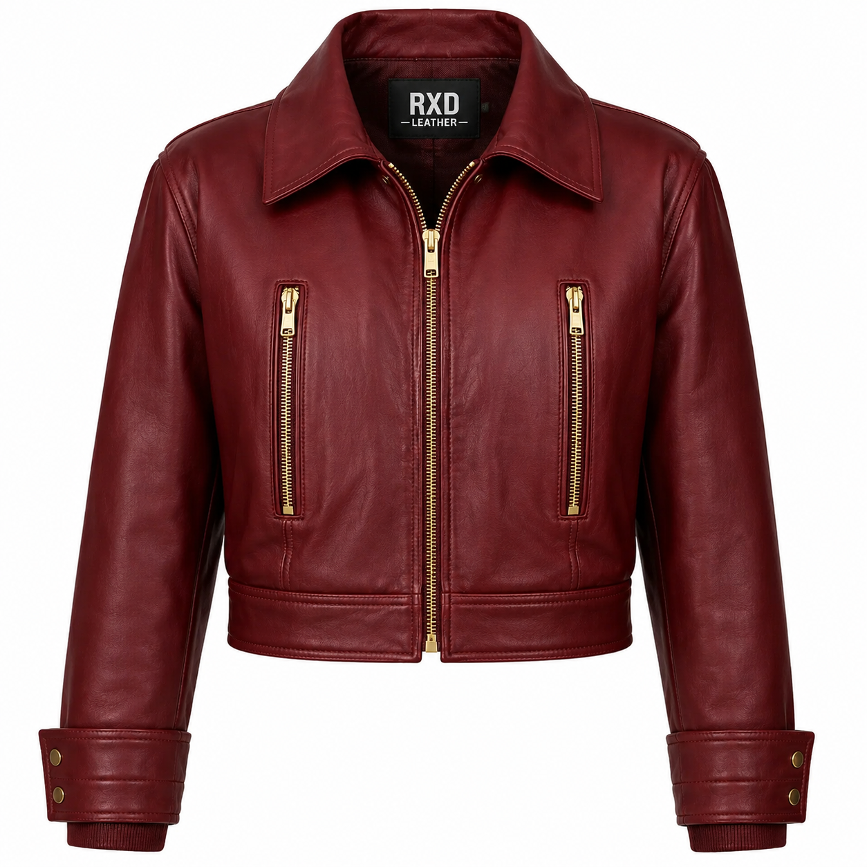 Women's bordeaux cropped distressed leather jacket – RXD Leather