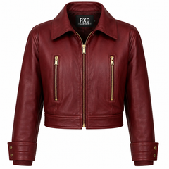 Women's bordeaux cropped distressed leather jacket – RXD Leather