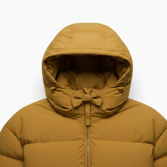 Women's brown hooded puffer jacket styled – RXD Leather