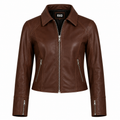 Women's brown faux leather zip biker jacket – RXD Leather