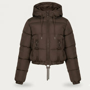 Women's brown hooded cropped puffer jacket – RXD Leather