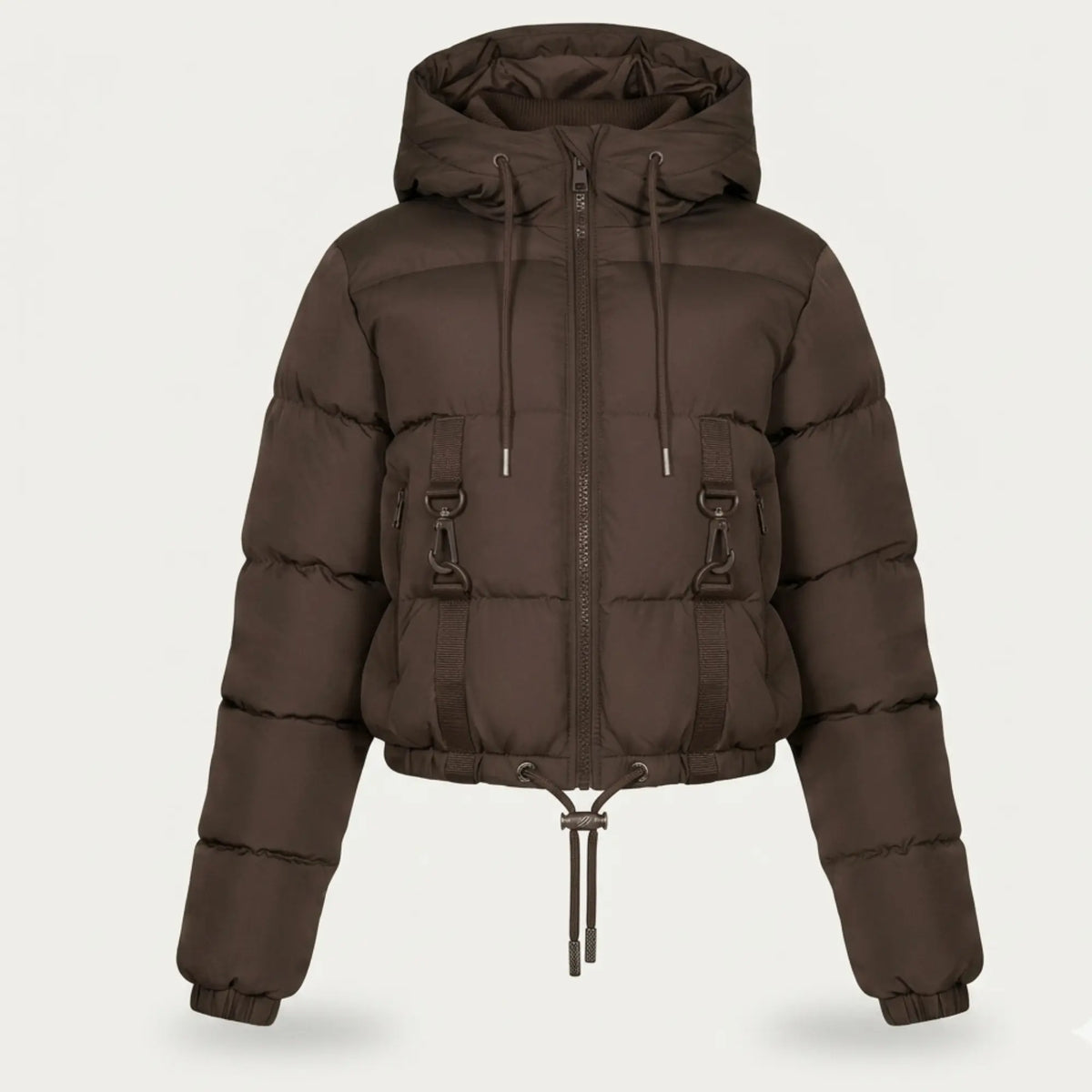 Women's brown hooded cropped puffer jacket – RXD Leather