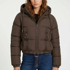 Women's brown padded cropped puffer jacket – RXD Leather