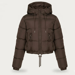 Women's brown hooded cropped puffer jacket – RXD Leather