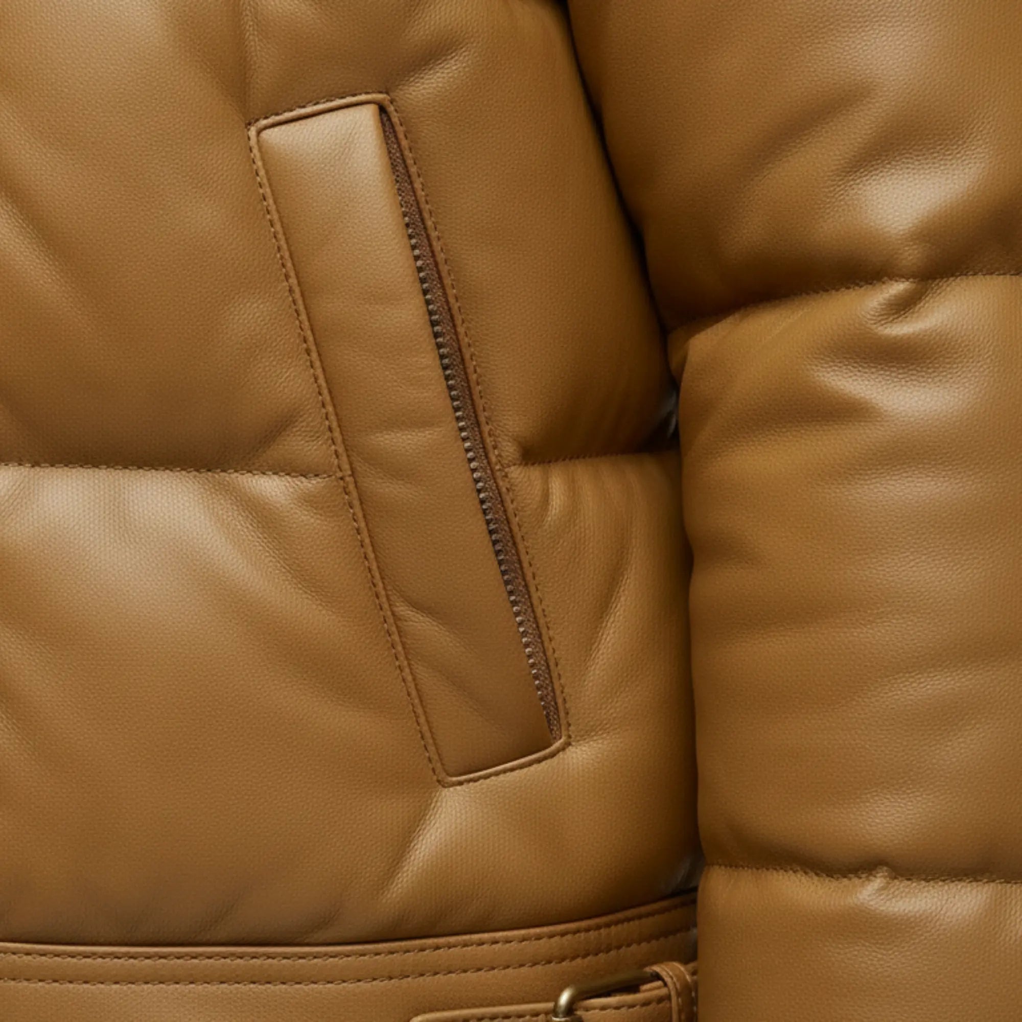 Women's brown leather hooded puffer back – RXD Leather