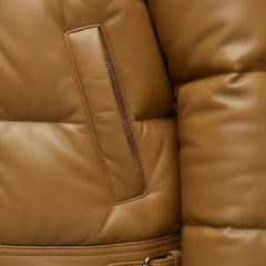 Women's brown leather hooded puffer back – RXD Leather