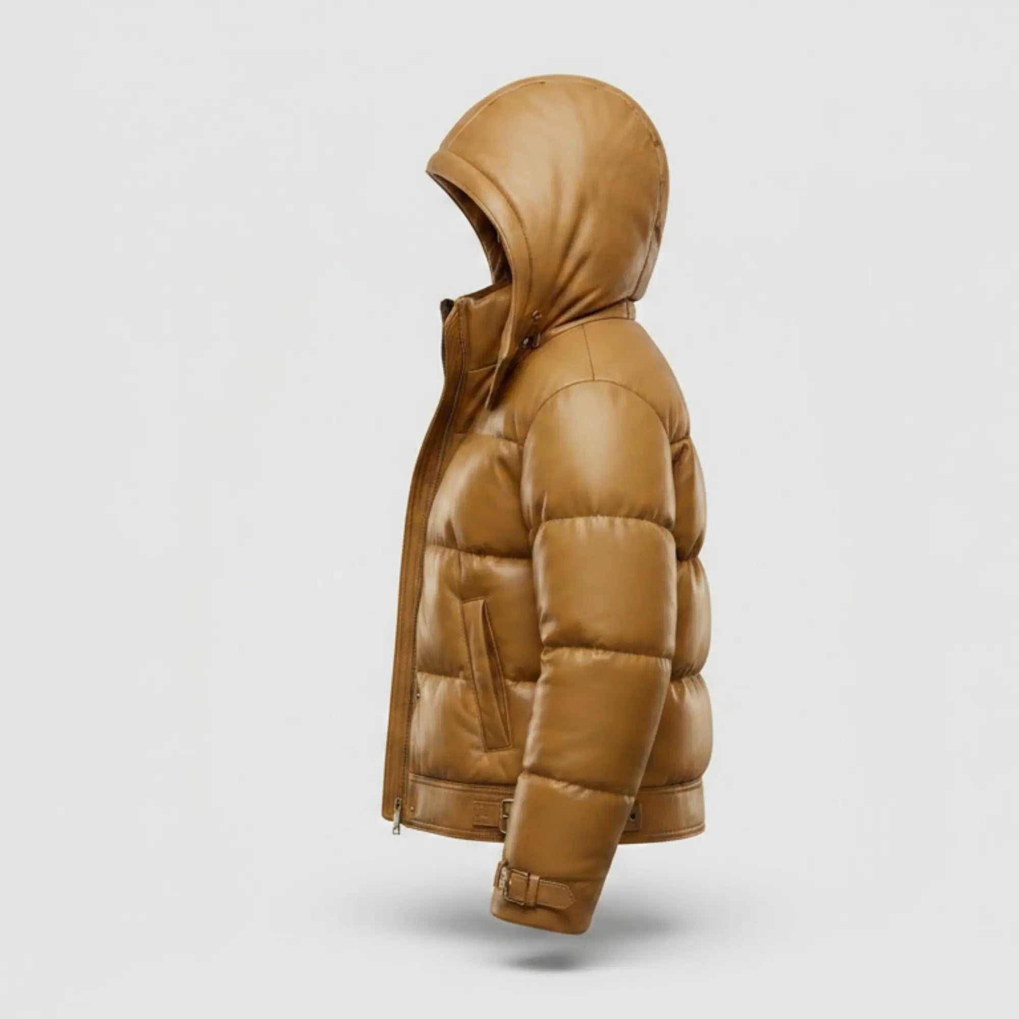 Women's brown leather winter puffer coat – RXD Leather