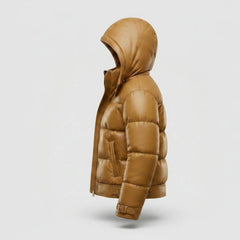 Women's brown leather winter puffer coat – RXD Leather