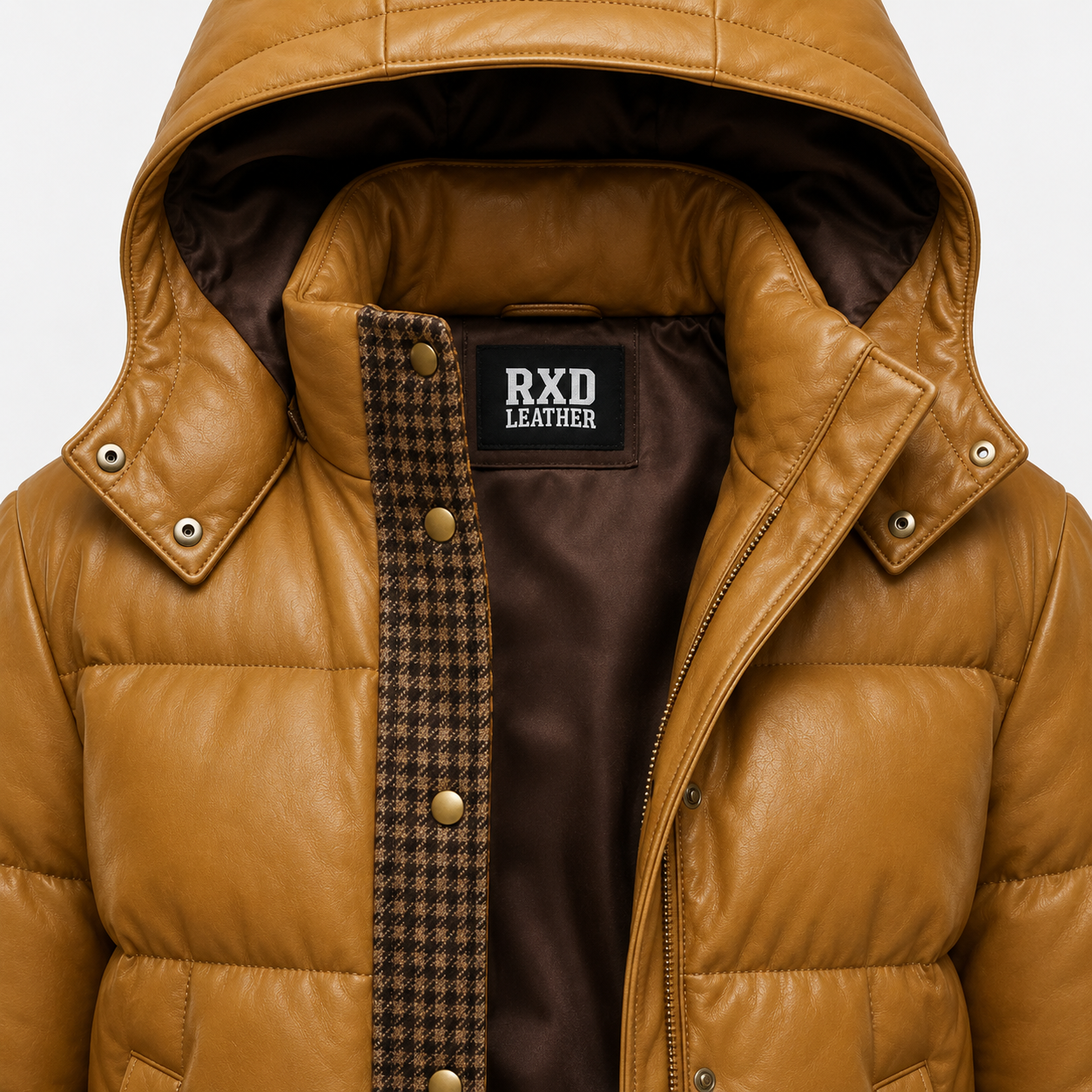 Women's brown lambskin puffer jacket styled – RXD Leather