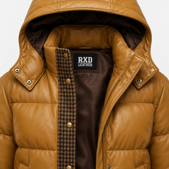 Women's brown lambskin puffer jacket styled – RXD Leather