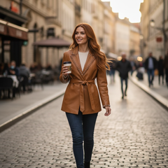 Women's brown genuine leather blazer jacket – RXD Leather