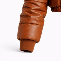 Women's brown sheepskin leather puffer bomber detail – RXD Leather