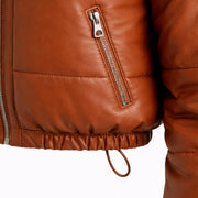 Women's brown leather puffer bomber back – RXD Leather