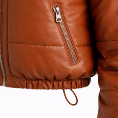 Women's brown leather puffer bomber back – RXD Leather