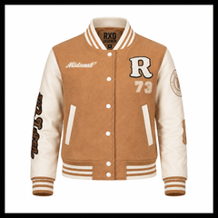 Women's camel wool blend varsity jacket with leather sleeves – RXD Leather