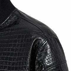 Women's crocodile embossed bomber jacket detail – RXD Leather
