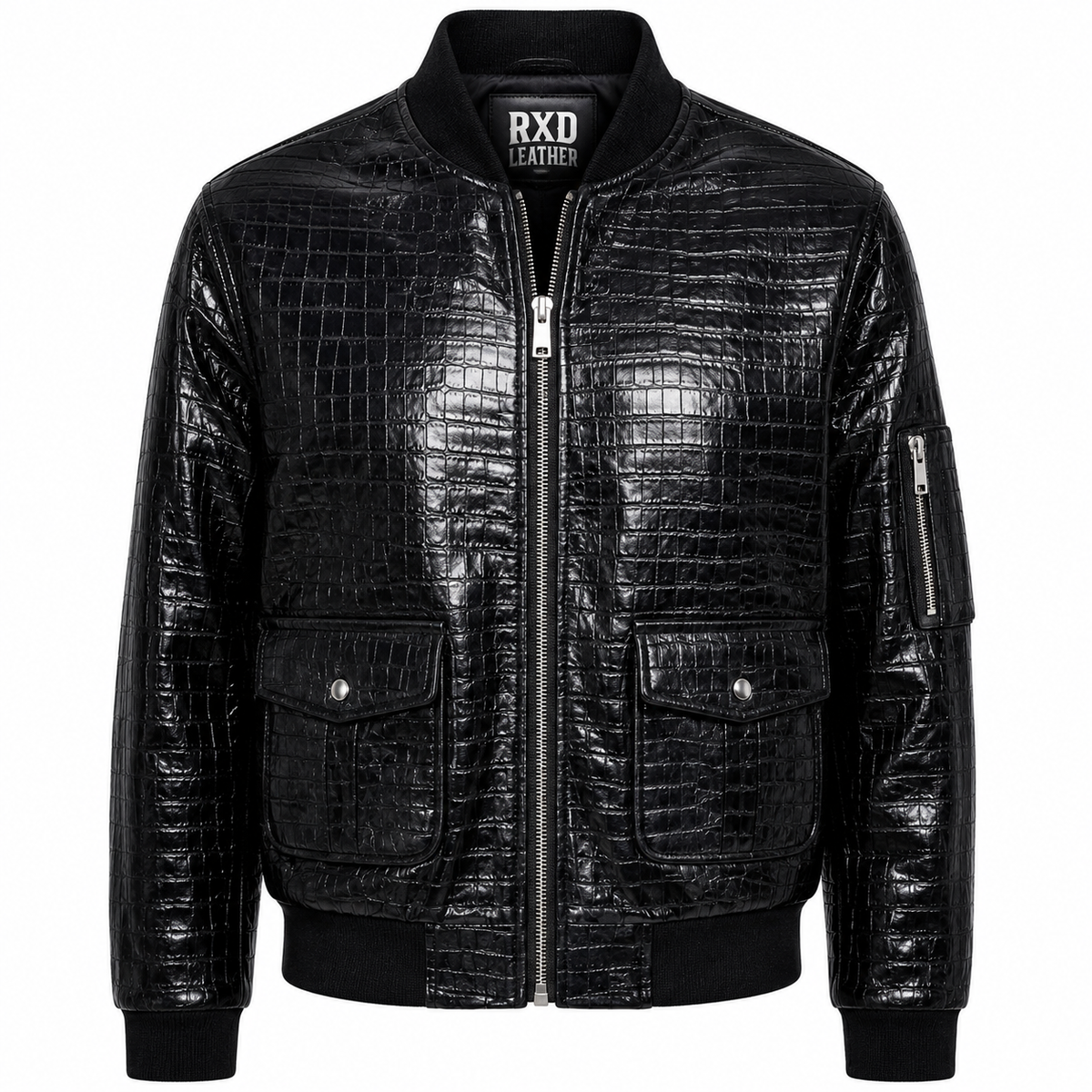 Women's crocodile embossed bomber jacket with ribbed trim – RXD Leather