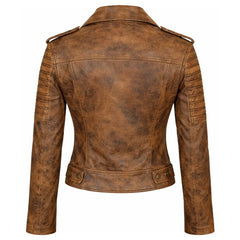 Women's slim fit brown leather biker jacket – RXD Leather