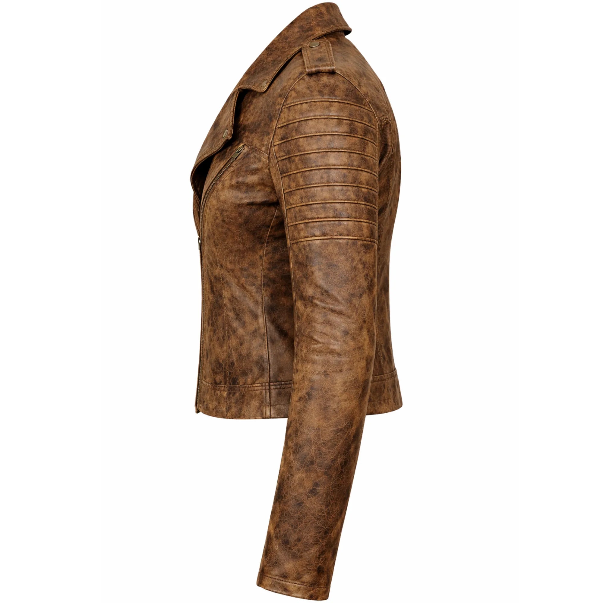 Women's brown leather jacket with zipper closure – RXD Leather