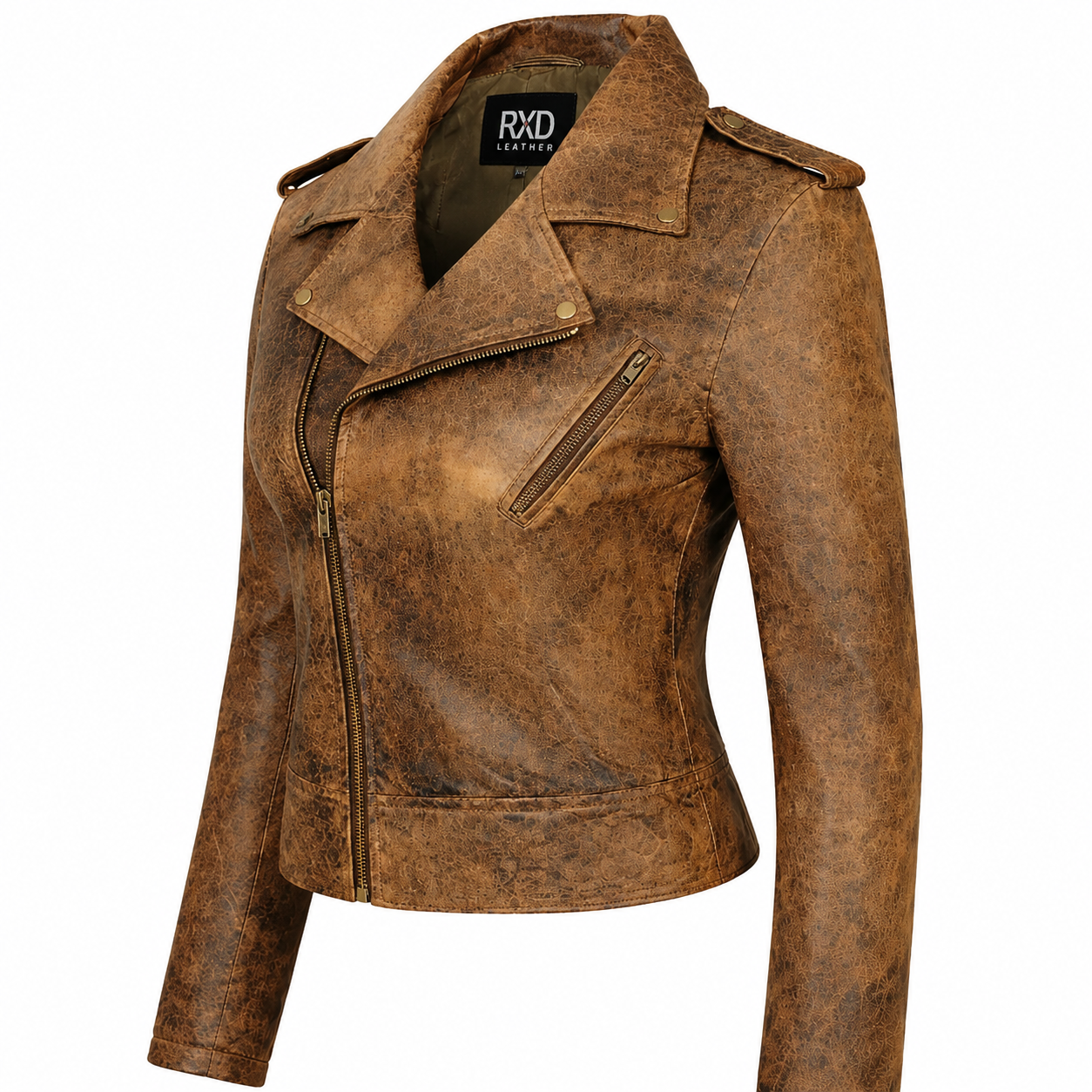 Women's brown belted moto jacket styled – RXD Leather