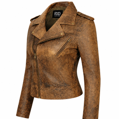 Women's brown belted moto jacket styled – RXD Leather
