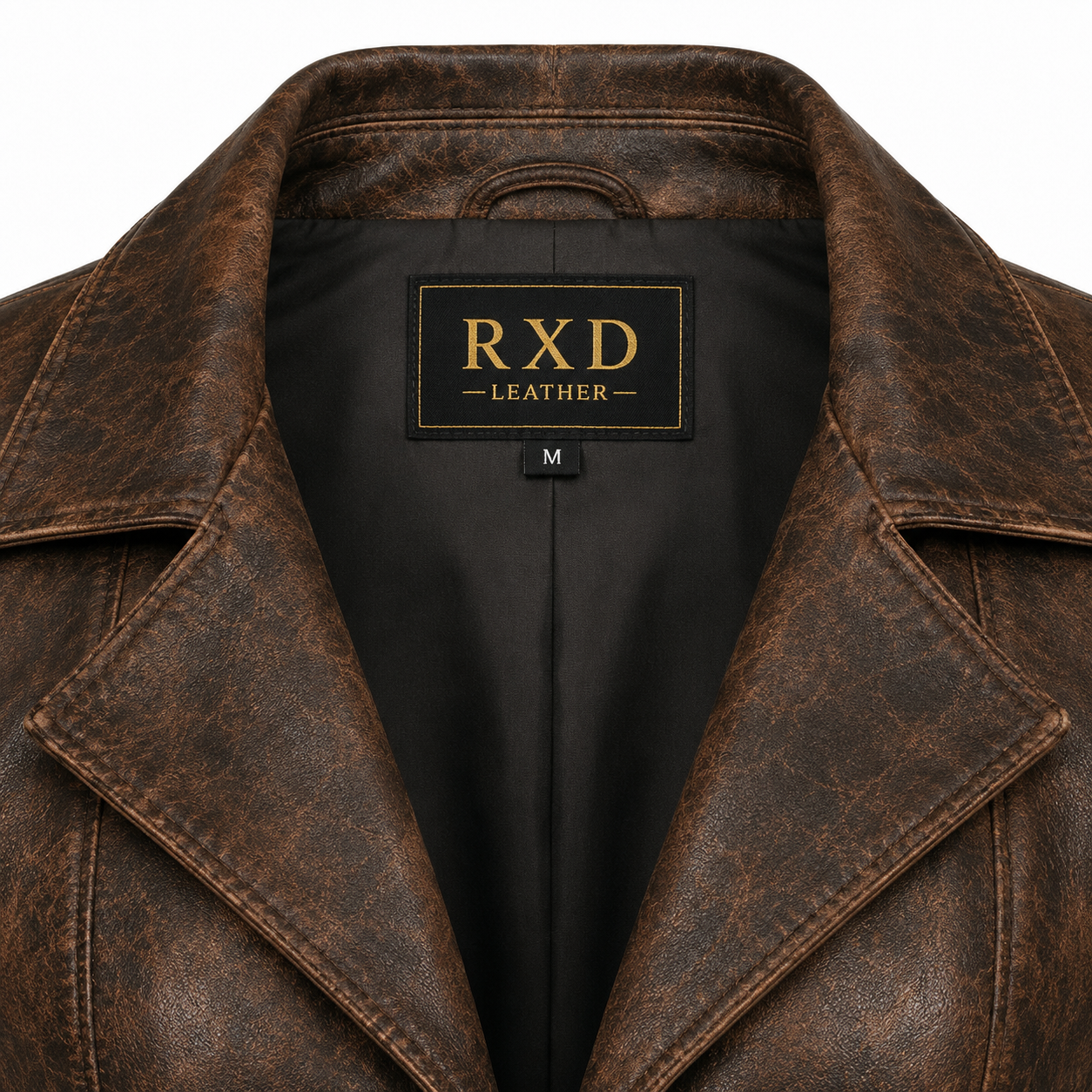 Women's distressed brown fitted leather blazer detail – RXD Leather