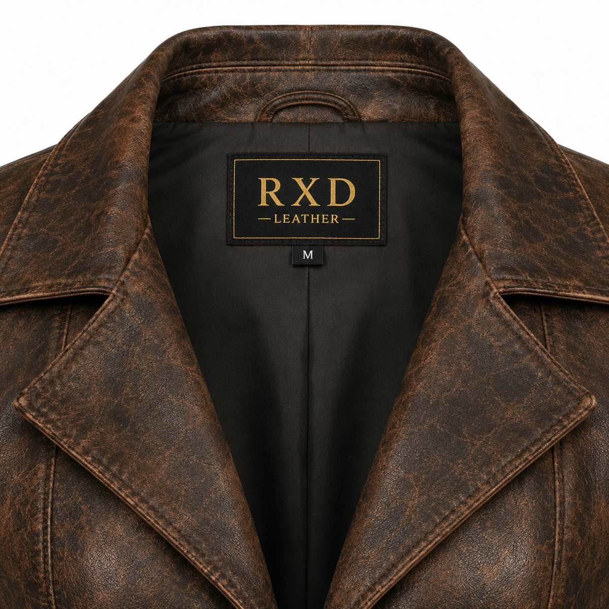 Women's distressed brown fitted leather blazer detail – RXD Leather