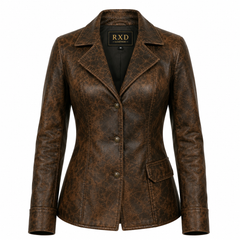 Women's distressed brown vintage fitted leather blazer – RXD Leather