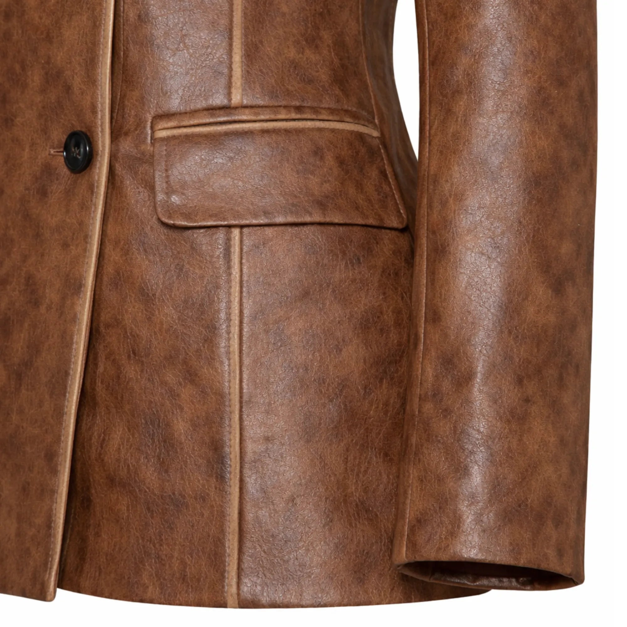 Women's distressed faux leather blazer detail – RXD Leather