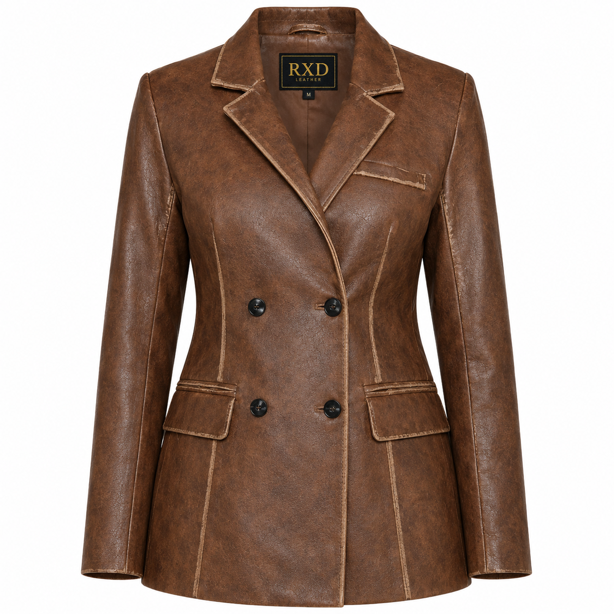 Women's distressed faux leather double breasted blazer – RXD Leather