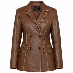Women's distressed faux leather double breasted blazer – RXD Leather