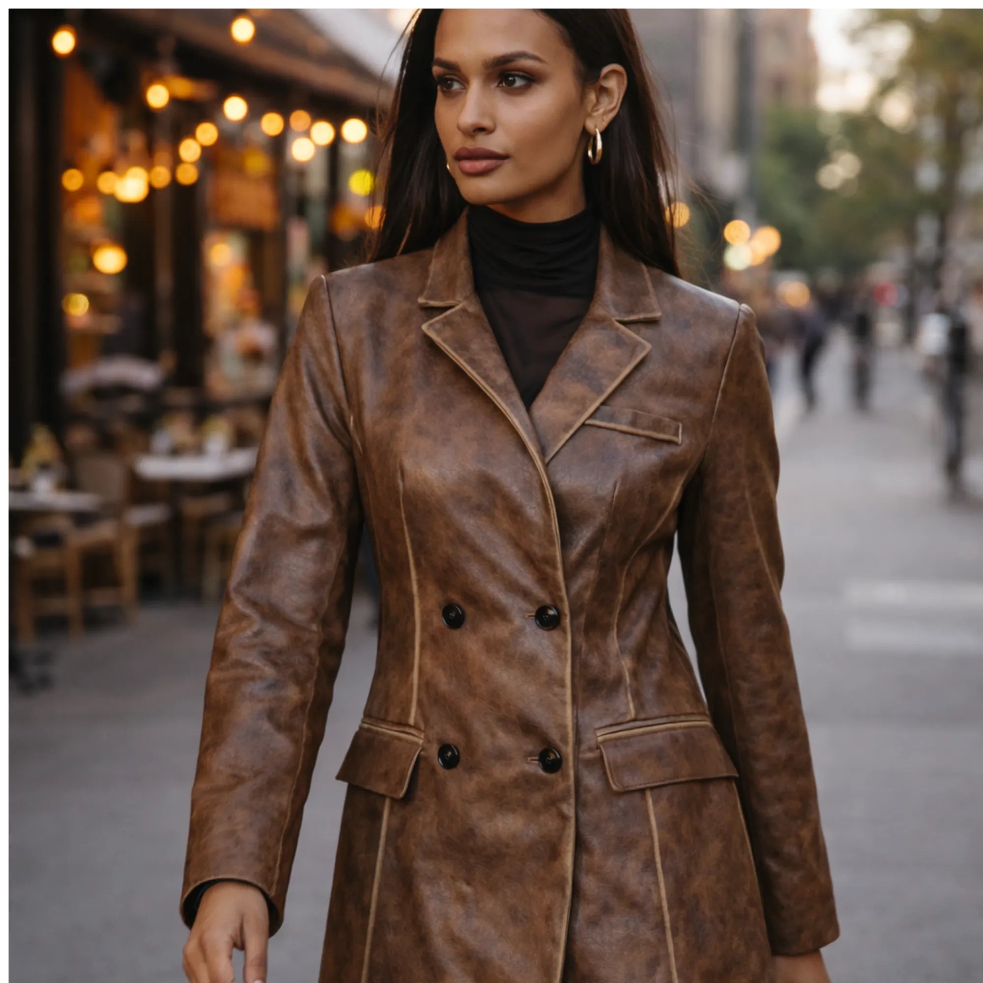 Women's faux leather blazer with double breasted front – RXD Leather