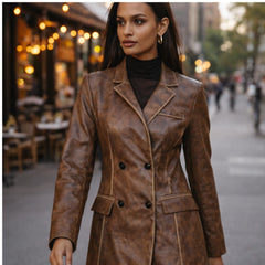 Women's faux leather blazer with double breasted front – RXD Leather