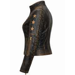 Women's black distressed leather jacket styled – RXD Leather