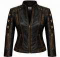 Women's distressed leather star moto jacket – RXD Leather