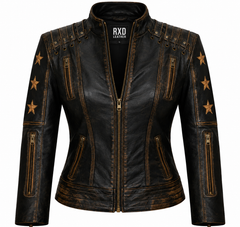 Women's distressed leather star moto jacket – RXD Leather