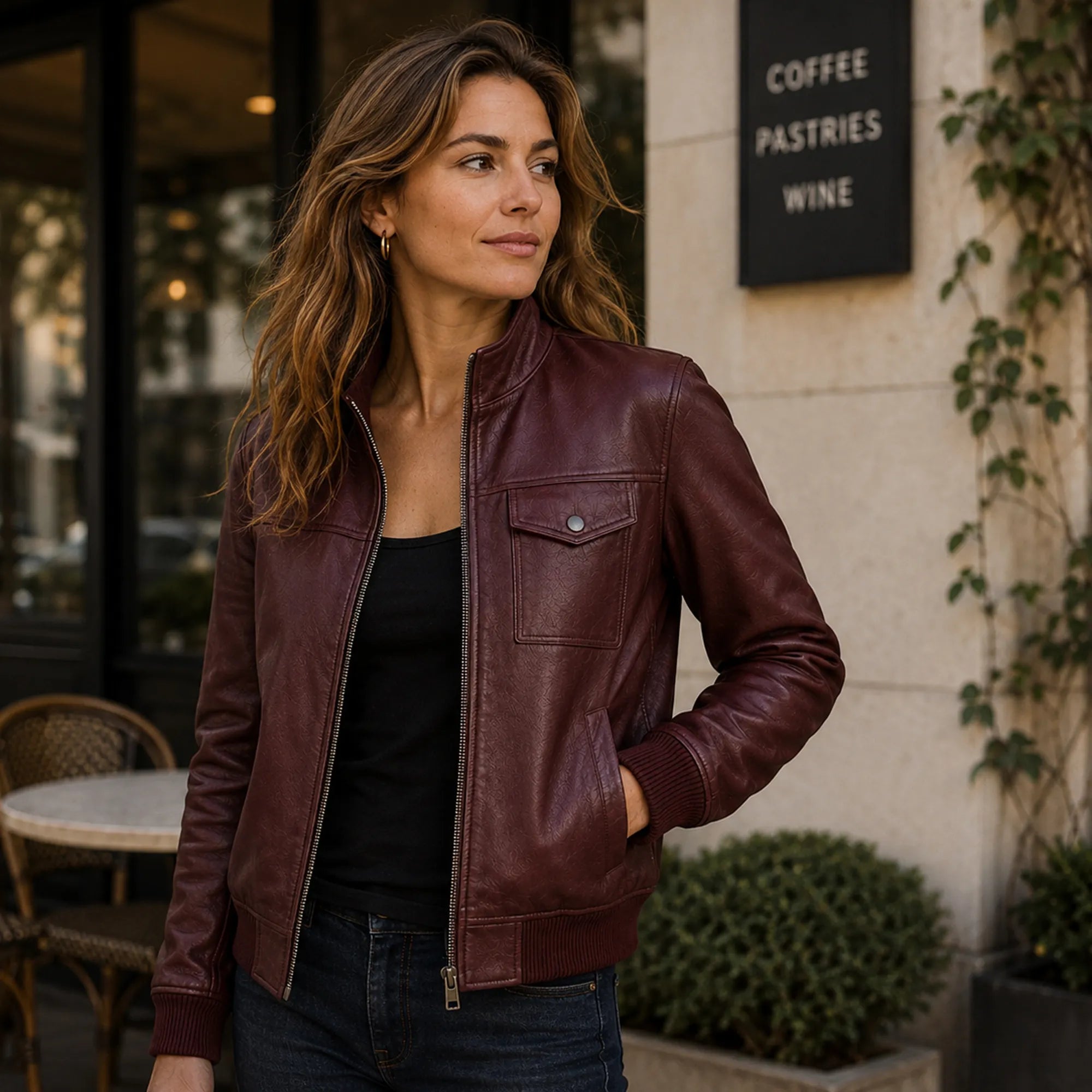 Women's glossy cropped bomber jacket with zip – RXD Leather