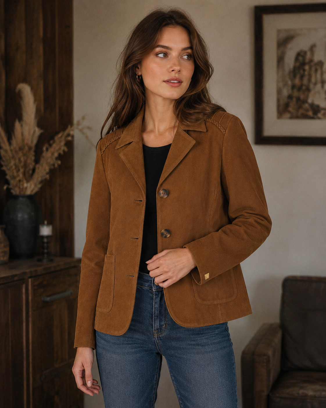 Women's Hazelnut Mock Suede Jacket Lightweight Casual Coat Style Wear- RXD Leather 00279