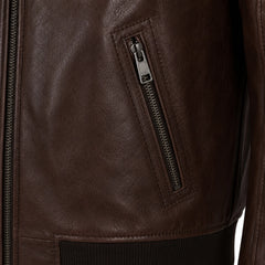 Women's vintage brown aviator bomber jacket detail – RXD Leather