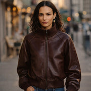 Women's black leather flight jacket with two-way zip – RXD Leather
