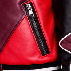 Women's multi color block faux leather varsity jacket detail – RXD Leather