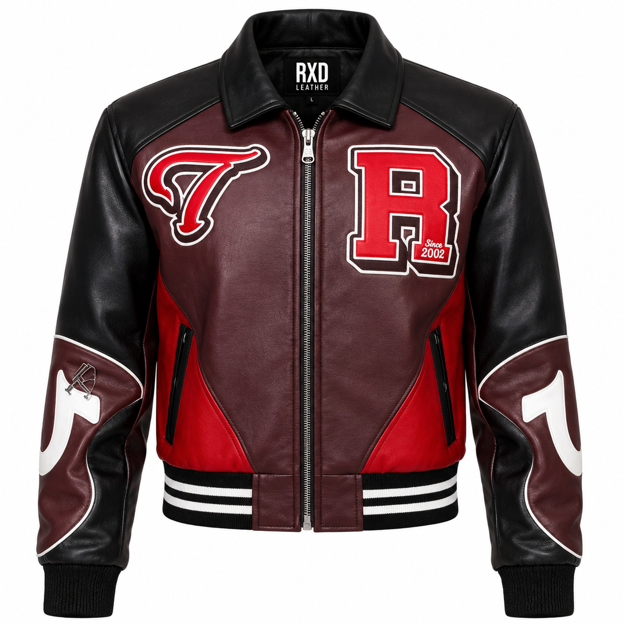 Women's multi color block faux leather varsity jacket – RXD Leather