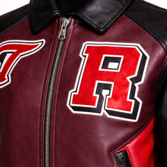 Women's color block varsity jacket back – RXD Leather