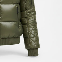 Women's olive puffer ski jacket back – RXD Leather
