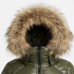 Women's olive green puffer jacket styled – RXD Leather