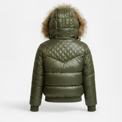 Women's insulated olive puffer jacket – RXD Leather
