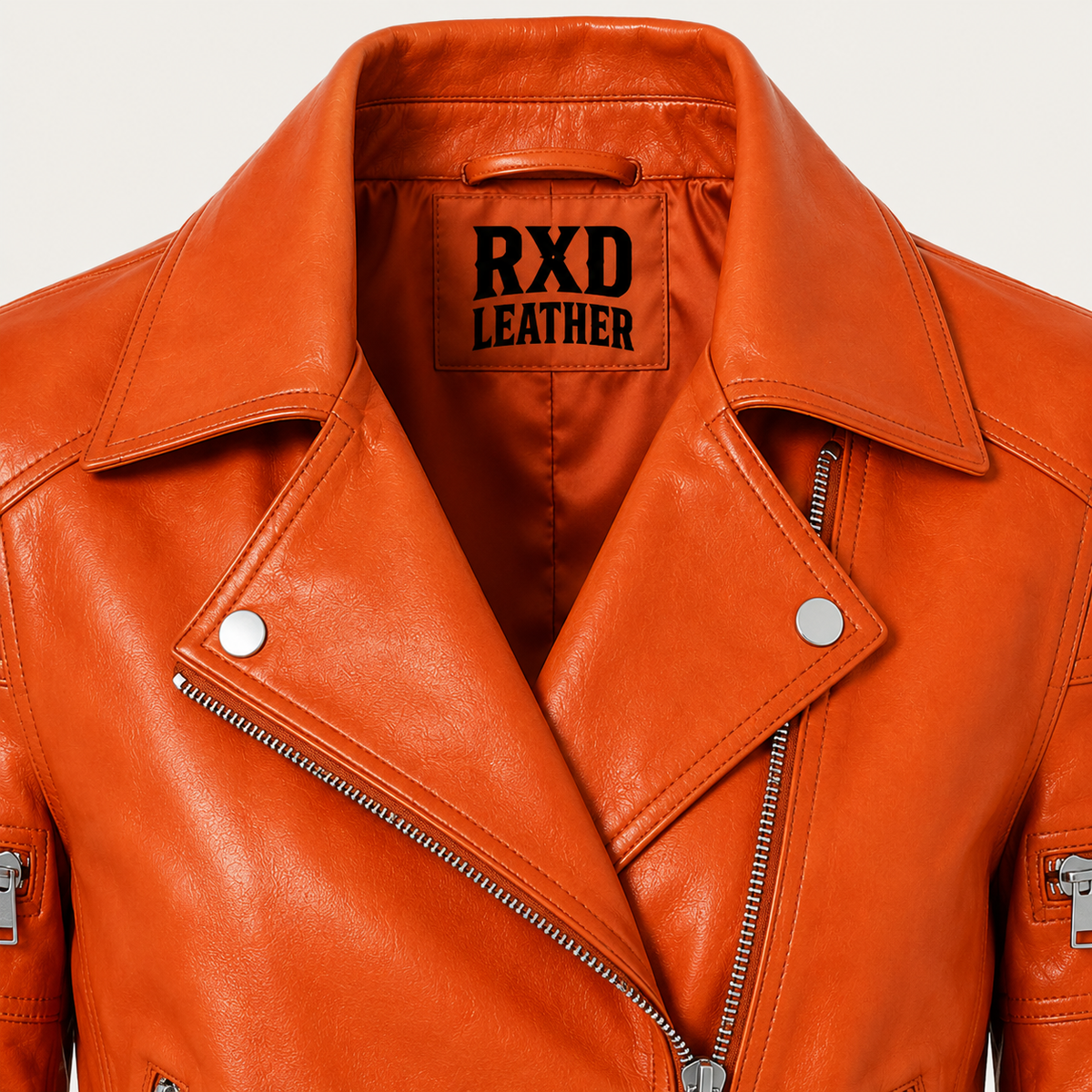 Women's orange leather biker jacket styled – RXD Leather
