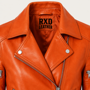 Women's orange leather biker jacket styled – RXD Leather
